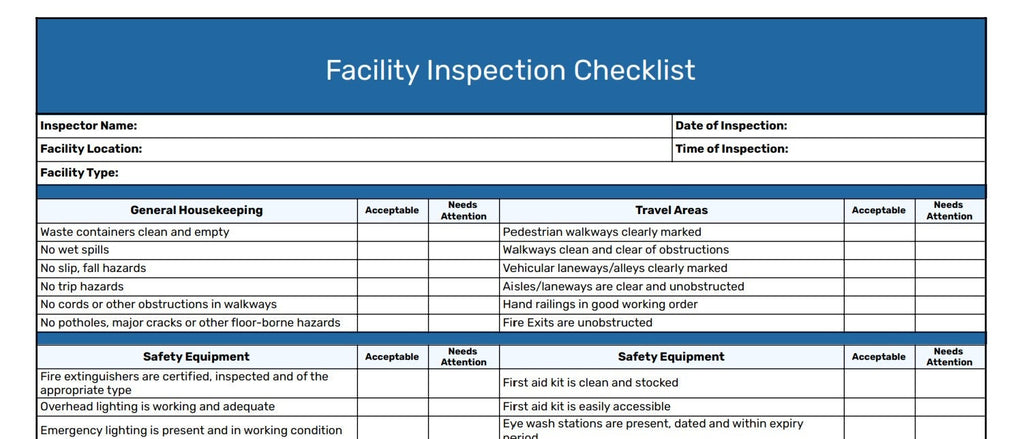 Facility Inspection Checklist | 2026 Workplace Safety Audit Template