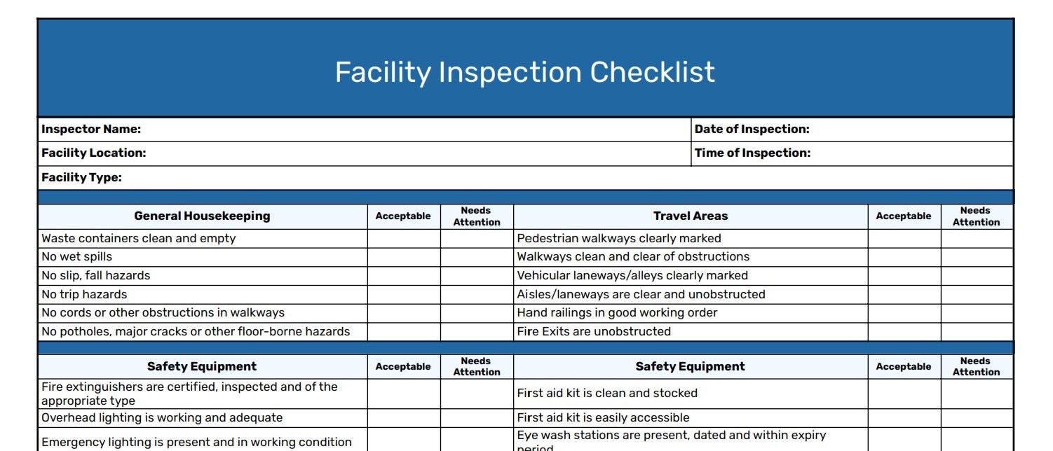 Facility Inspection Checklist | 2026 Workplace Safety Audit Template