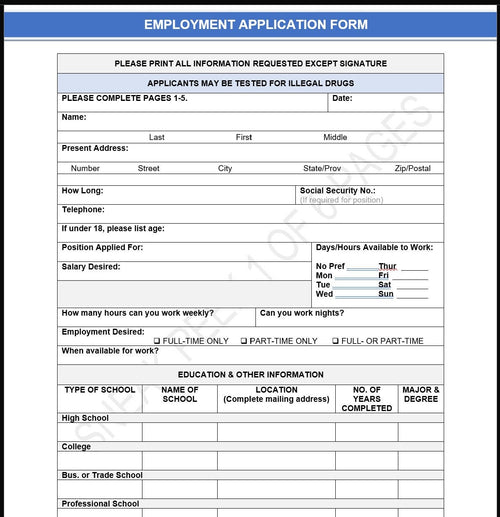 6-Page Employment Application Template | Professional Job Form