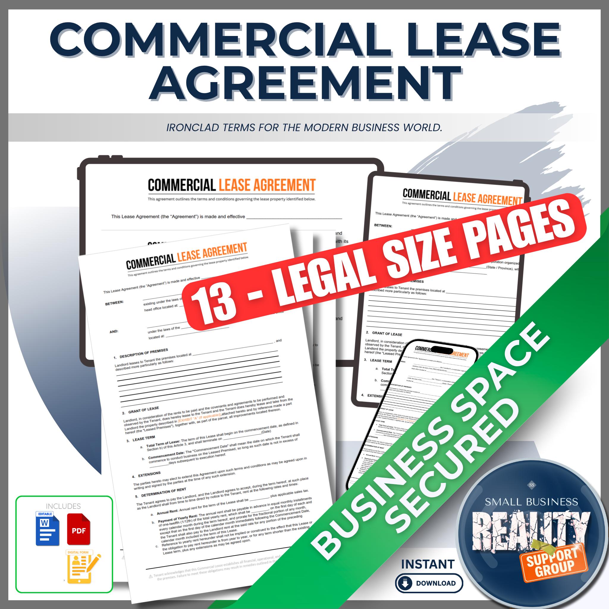13-Page NNN Commercial Lease Agreement | Editable Word & PDF