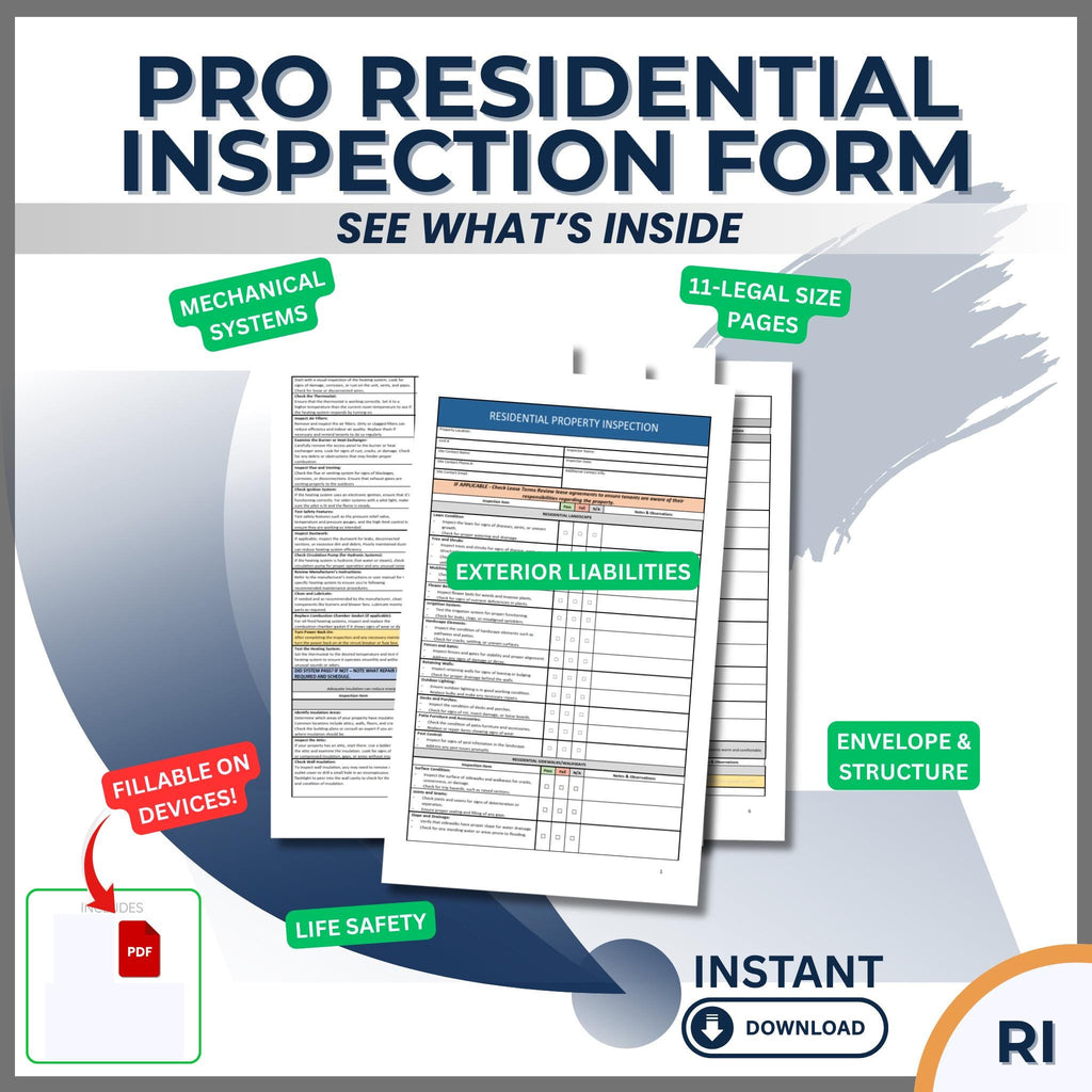 11-Page Fillable Pro Residential Inspection Suite | Legal-Size PDF