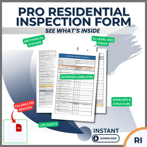 11-Page Fillable Pro Residential Inspection Suite | Legal-Size PDF