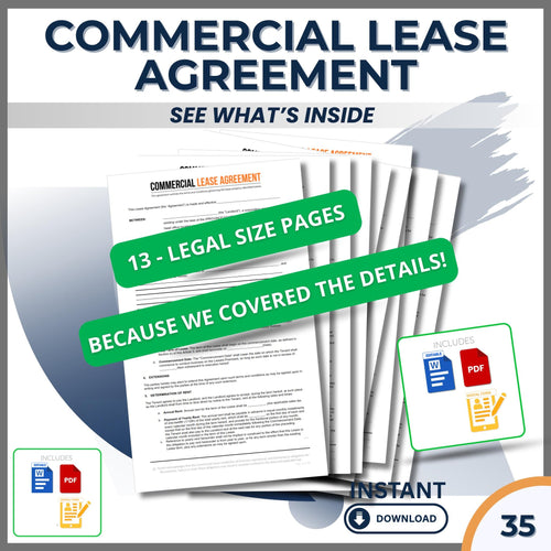 13-Page NNN Commercial Lease Agreement | Editable Word & PDF