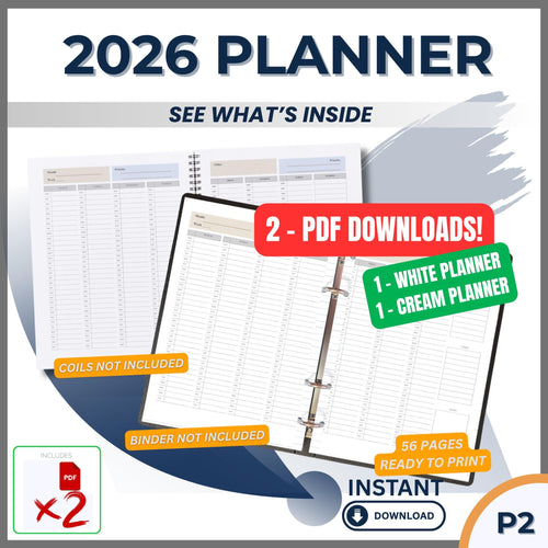 2026 Weekly Planner Printable | 56-Page PDF Digital Download